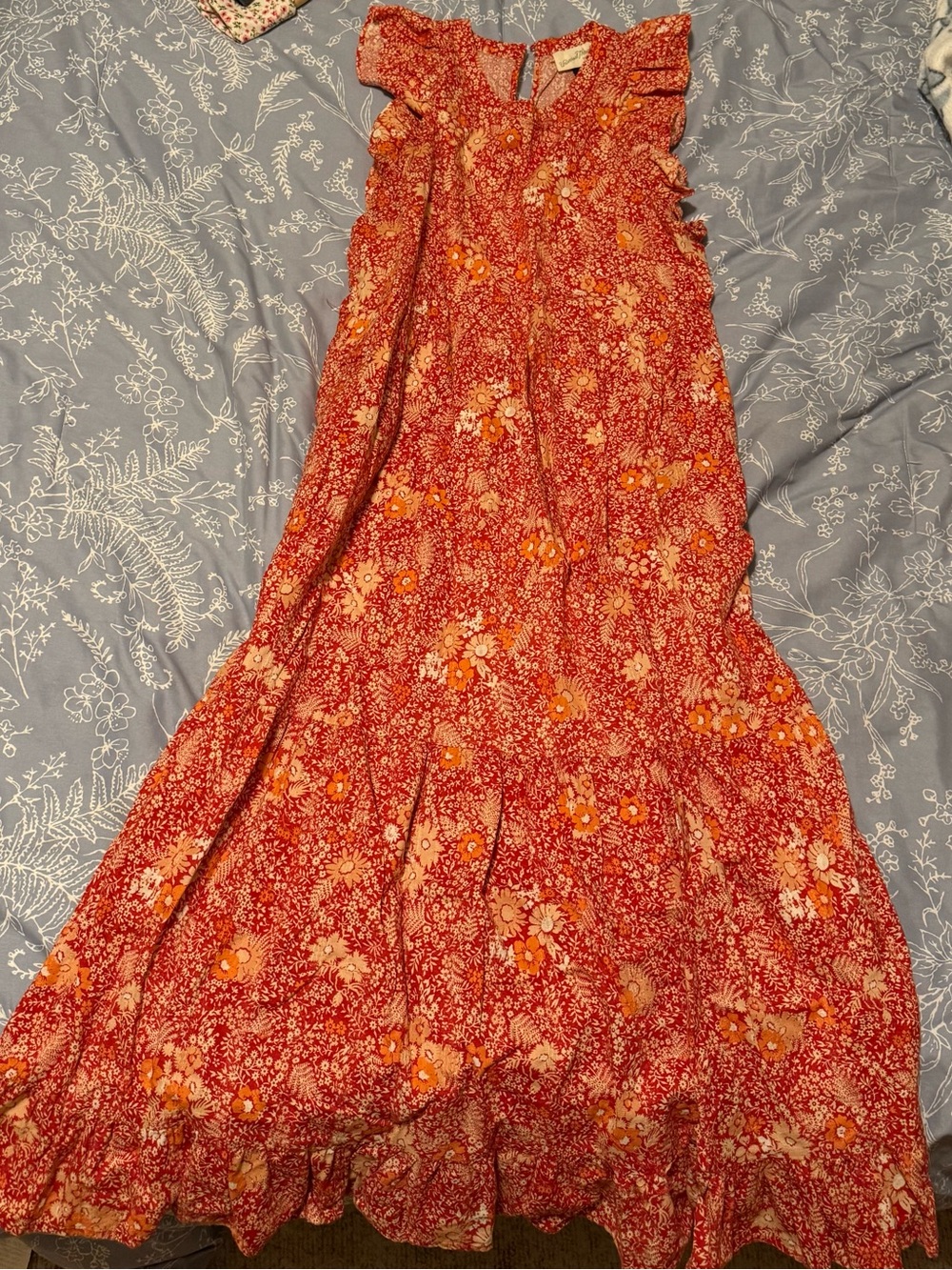 Universal Thread Red Floral Tiered Maxi Skirt with Ruffle Details